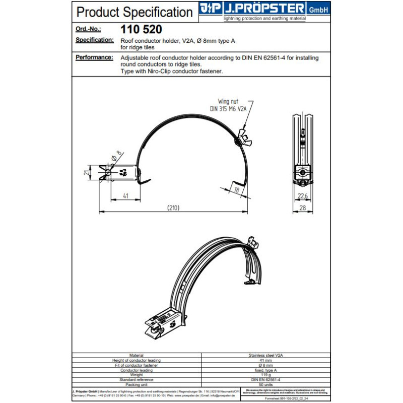Uchwyt przewodu odgromowego do kalenic z zaciskiem